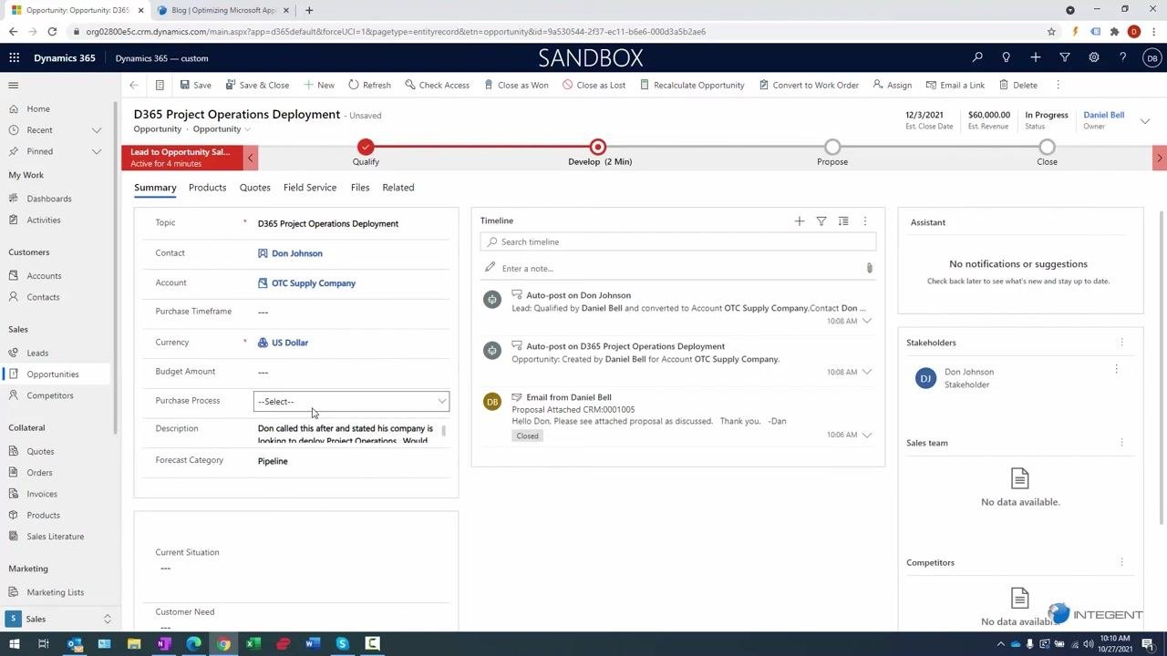 Opportunity record with editable fields for Budget Amount and Purchase Process