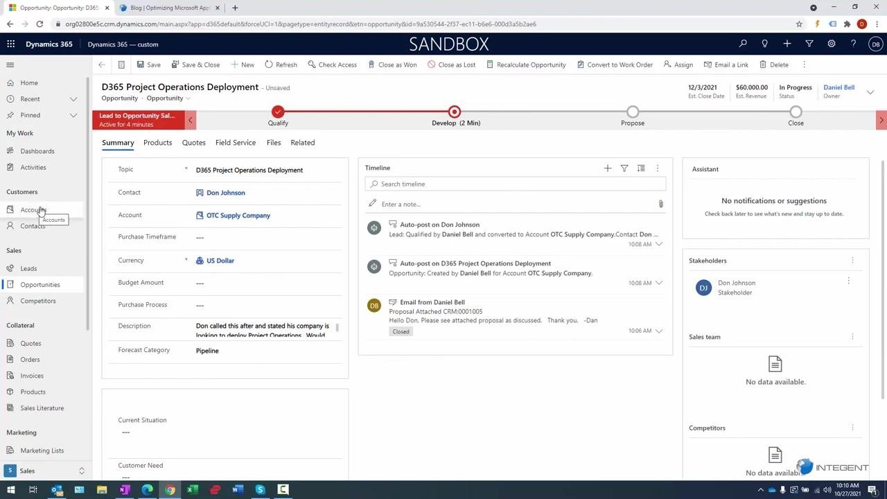 Opportunity record with navigation to Accounts highlighted
