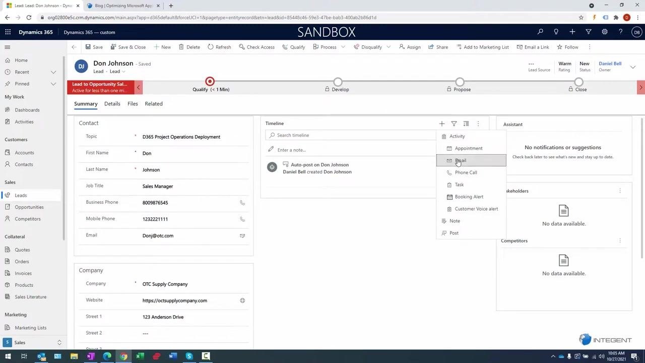 New email window with all fields filled out, including subject "Proposal Attached" and message body