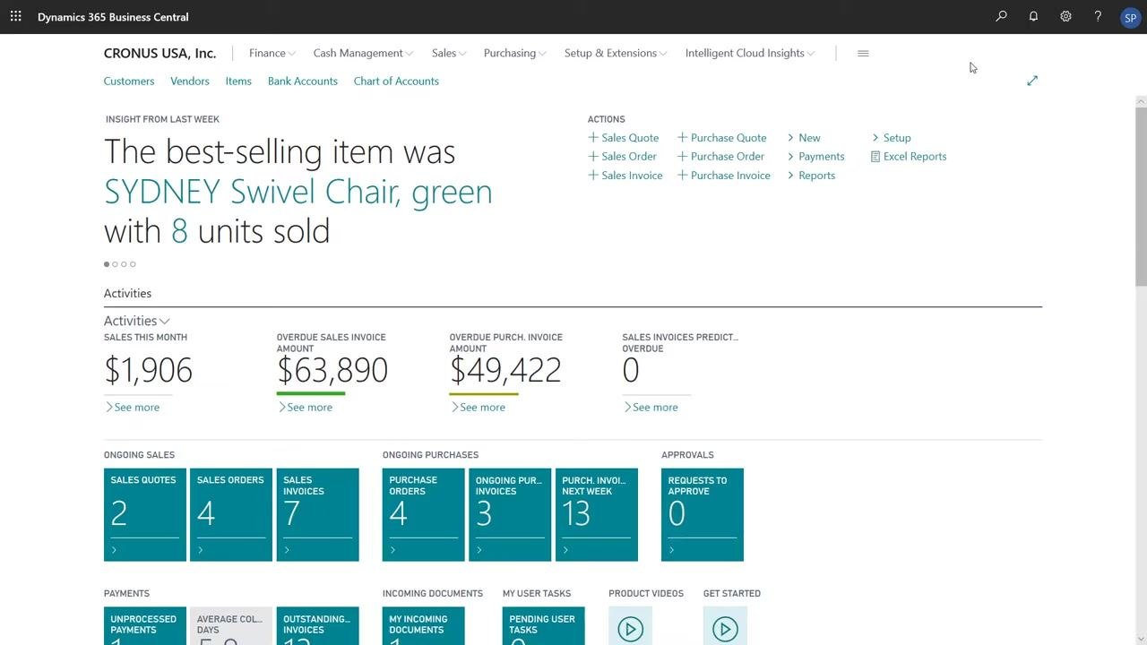 Dashboard displaying search results and navigation options for purchase orders