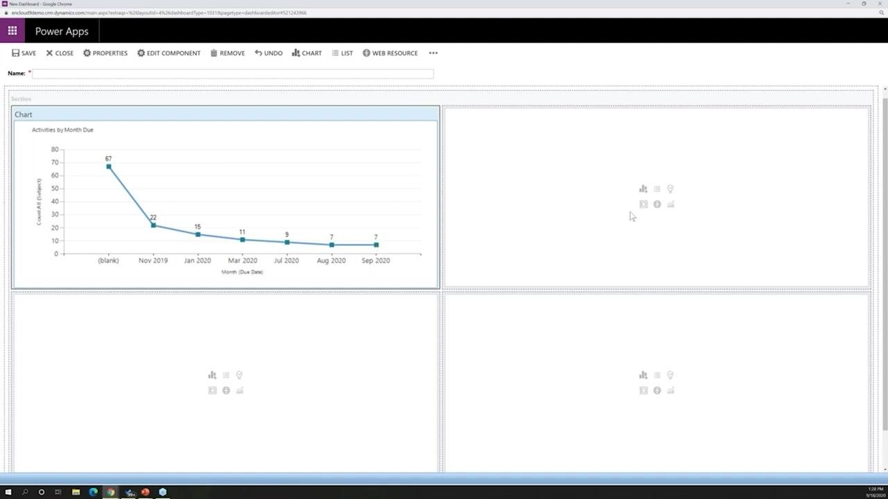 The Add Component dialog is open, with "Opportunity Sales Process" selected and a chart preview shown.