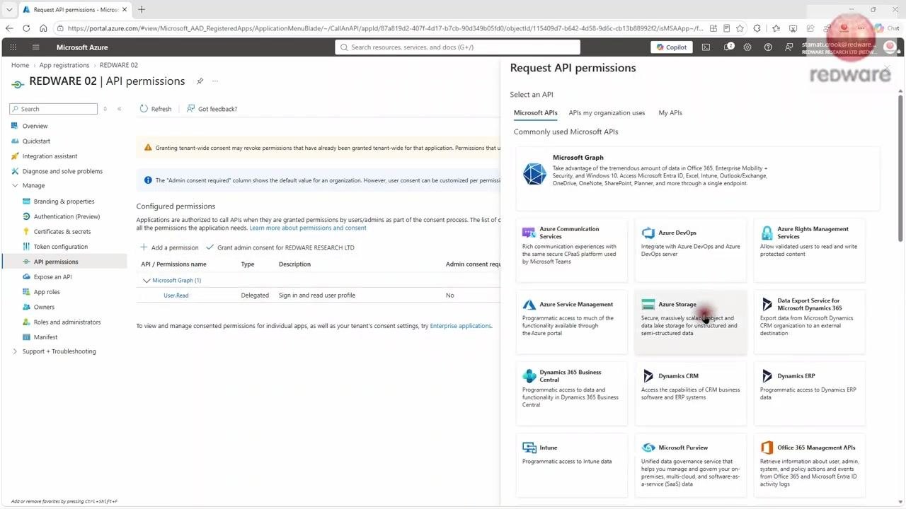 Azure Portal App registrations page with the New registration button highlighted, showing existing applications with columns for Display name, Application (client) ID, Created on, and Certificates & secrets.
