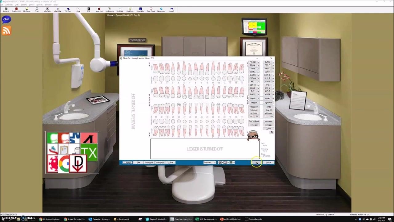 Eaglesoft main screen with the List menu open and "Conditions" highlighted. Dental operatory background.