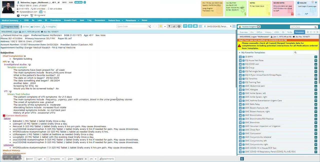 Patient chart finalized with structured HPI and template entries, ready for review