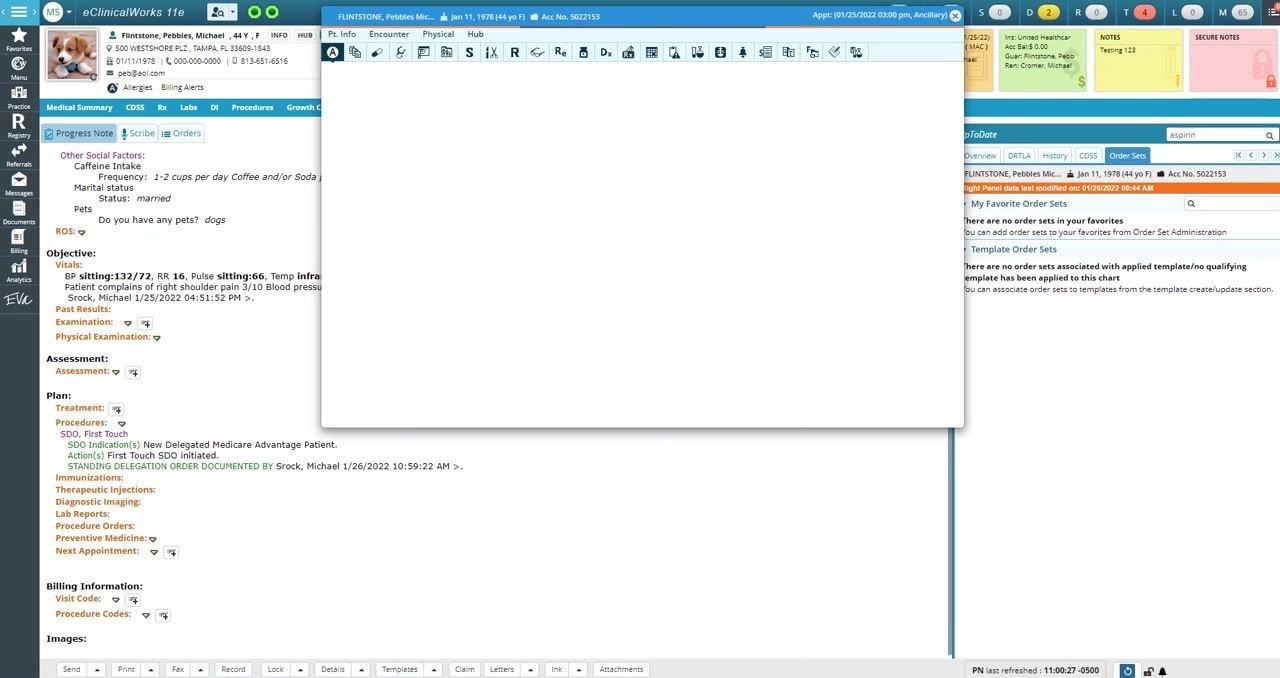 The ordering box now displays tabs and a section labeled Order Set under Other. The OS button is visible and ready to be clicked.