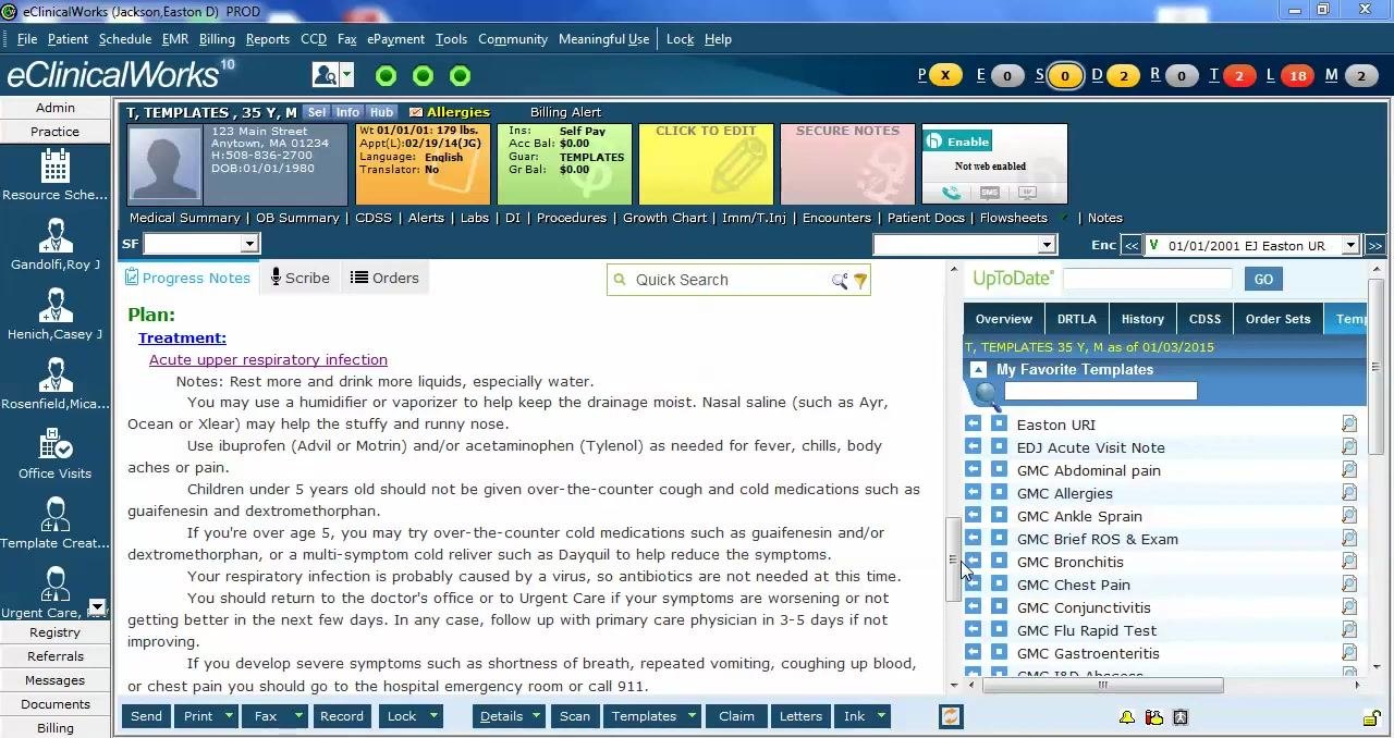 eClinicalWorks interface showing a blank section (such as Orders or Encounters) after exiting the template editing mode, confirming you are no longer editing the template.