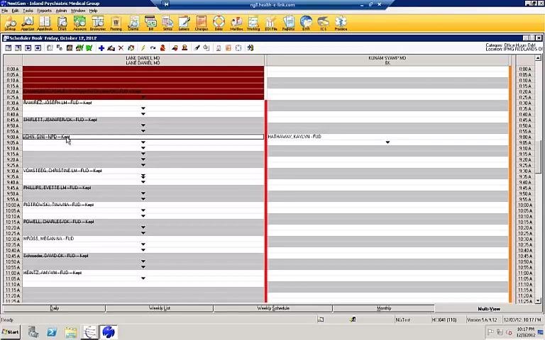 Scheduler view with a right-click menu open on a patient appointment.
