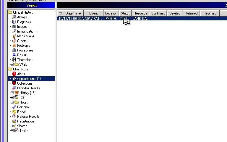 Charge posting screen for the encounter, confirming no charges or ICD codes are present.