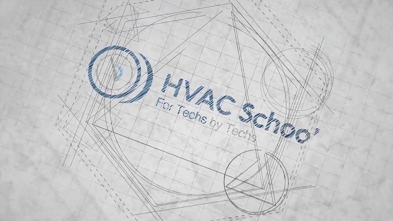 HVAC School logo with the tagline "For Techs by Techs" on a blueprint-style background, representing the brand and its educational focus.