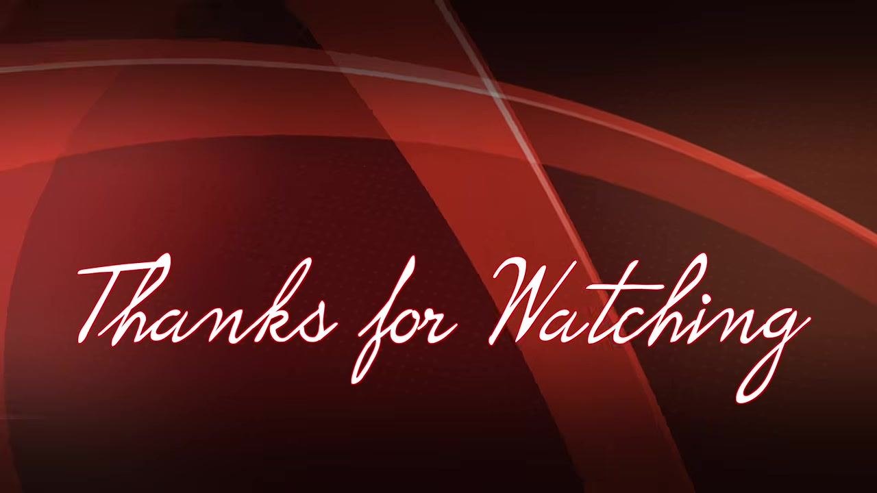 Red and black graphic background with the text "Thanks for Watching" in script font.
