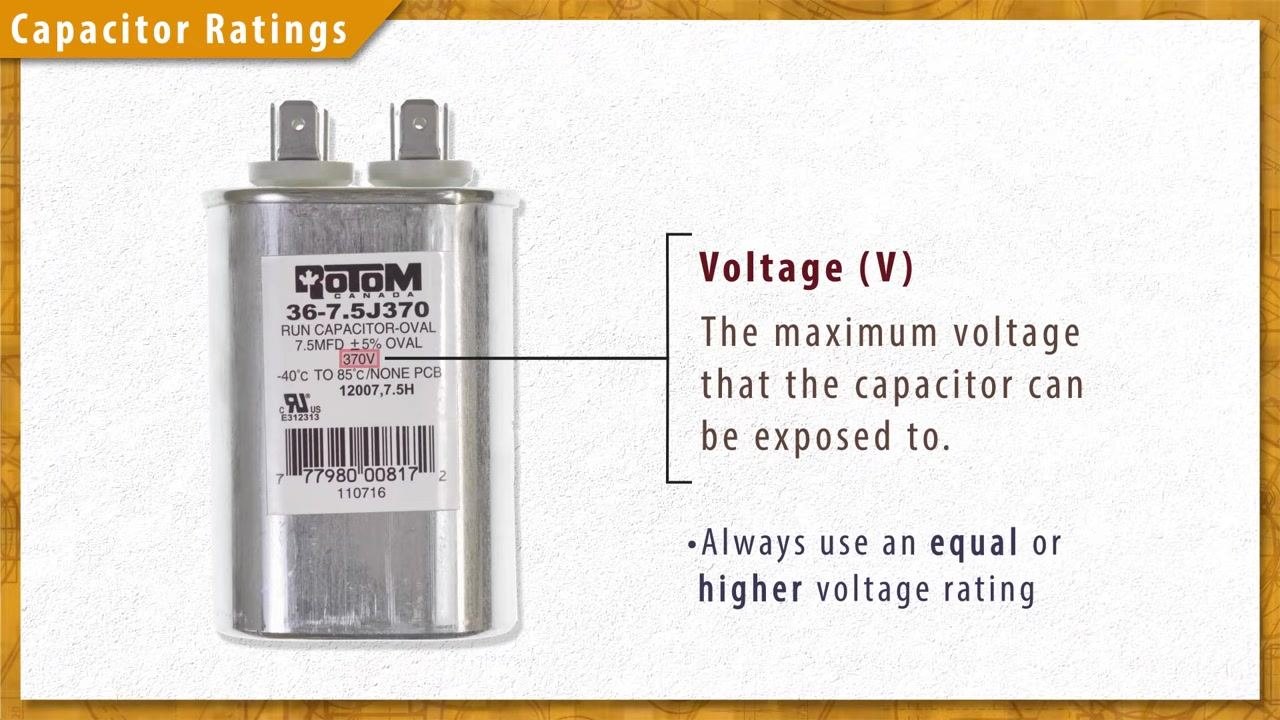 Capacitor label showing capacitance and voltage ratings