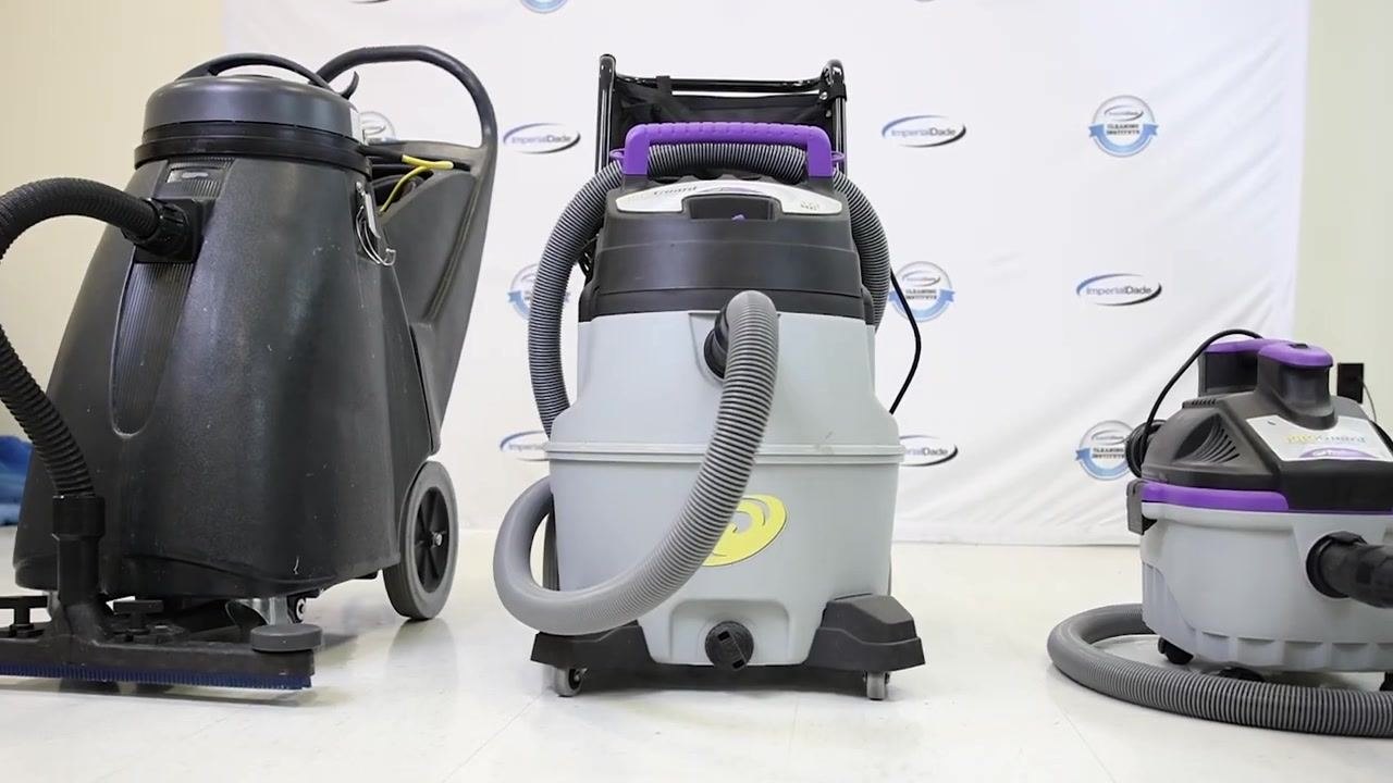 Three types of wet dry vacuums lined up for grease trap cleaning