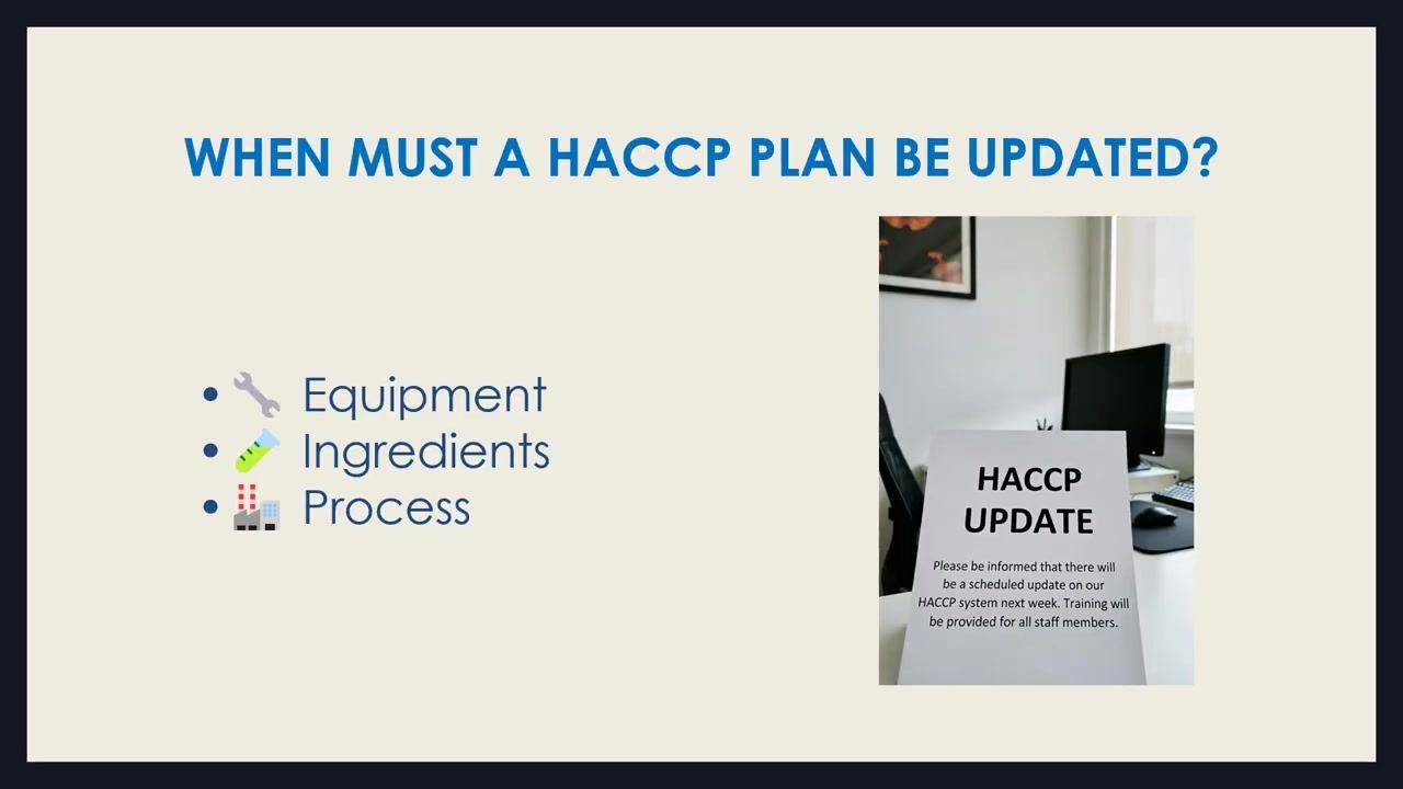 Slide comparing "Common mistakes" (copy-paste plans, too many CCPs, plans that don't match reality) with "Best practice" (process-based, justified controls, living HACCP system), marked with red X and green checkmark icons.