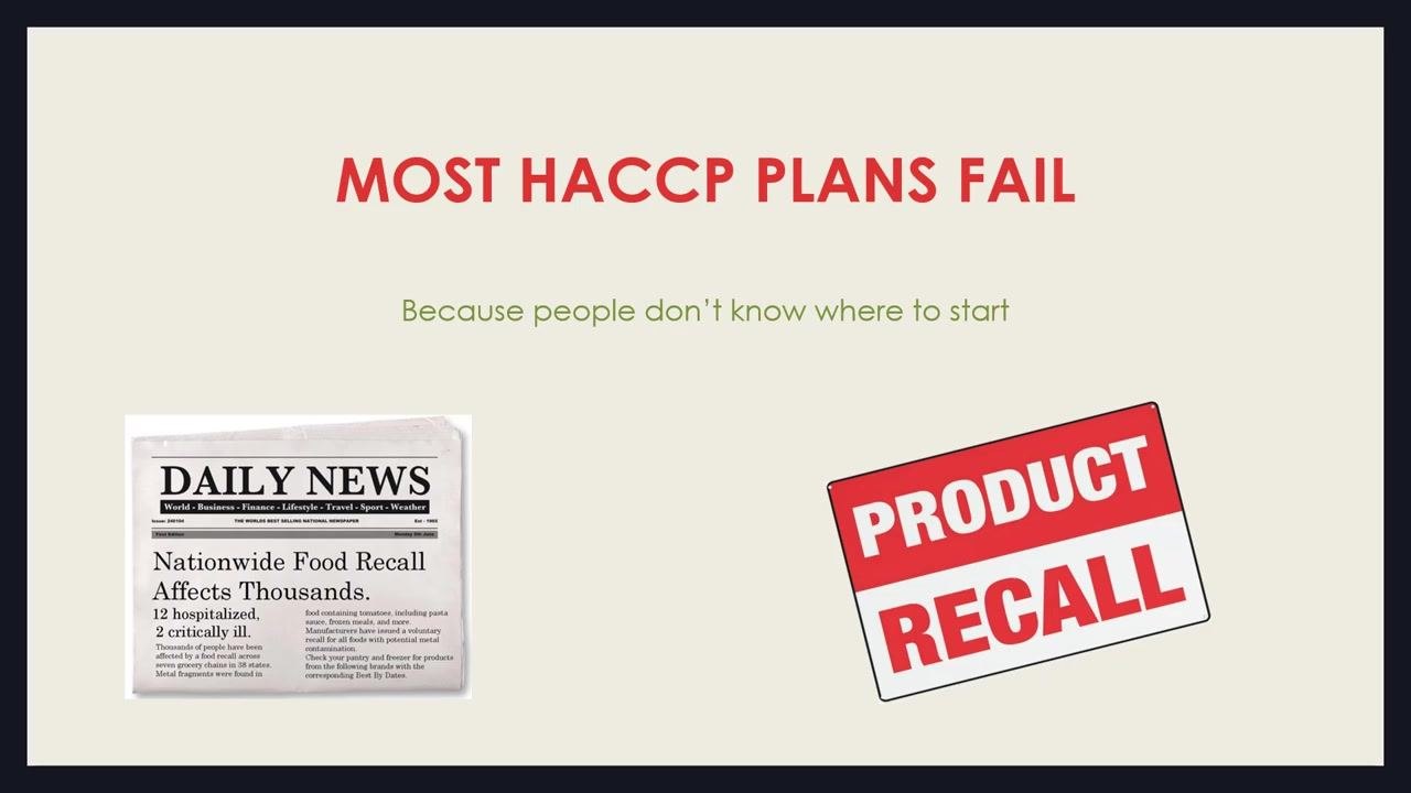 Slide reading "HACCP = Prevention," with the message "Identify, control, prevent food safety hazards" beside a matching sign.