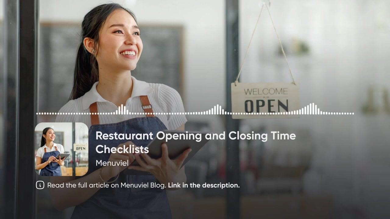 A restaurant worker stands by the entrance holding a tablet, illustrating the final stages of the closing shift.