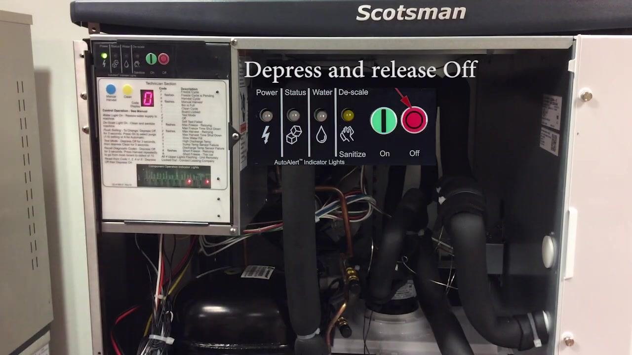 Control panel showing only the power light illuminated, the status light off, and the display reading zero, indicating the machine is off