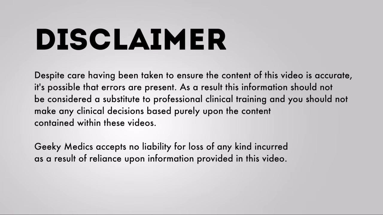 Disclaimer screen with bold "DISCLAIMER" heading and detailed legal notice text on a plain grey background. No actions or interactive elements are present.