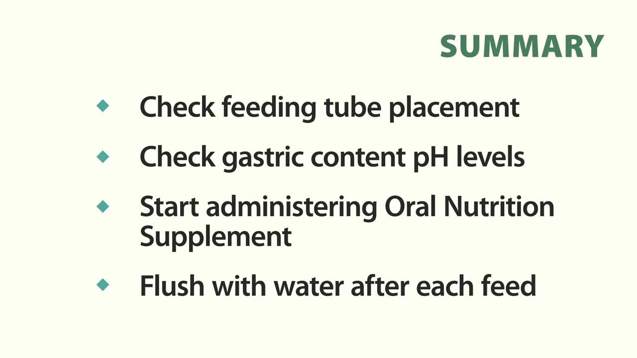 Summary slide adding: flush with water after each feed