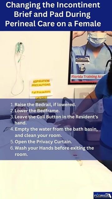 The caregiver stands beside the bed, reviewing the checklist of final steps on screen.