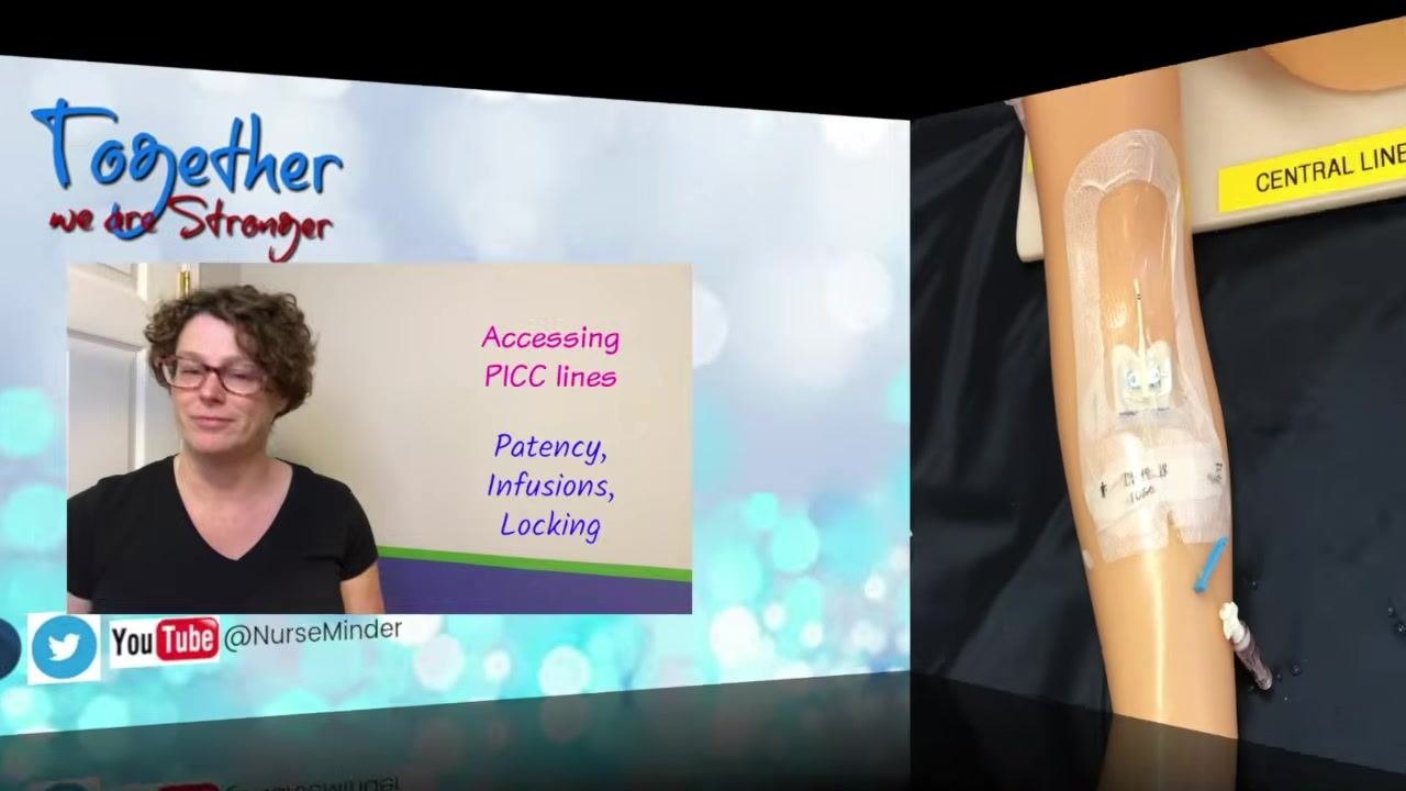 A gloved clinician infusing the locking solution into the PICC line while preparing to clamp it