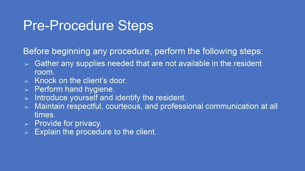 Screen with text: "Introduction. This video is an instructor demonstration of a skill described in the Nursing Assistant OER textbook. As always, review and follow agency policies when performing patient care."