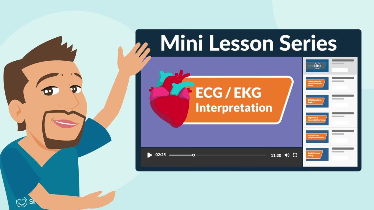A reference chart titled "EKG Quick View: 9 strips to know for the NCLEX" lists rhythm names next to their corresponding EKG waveforms.