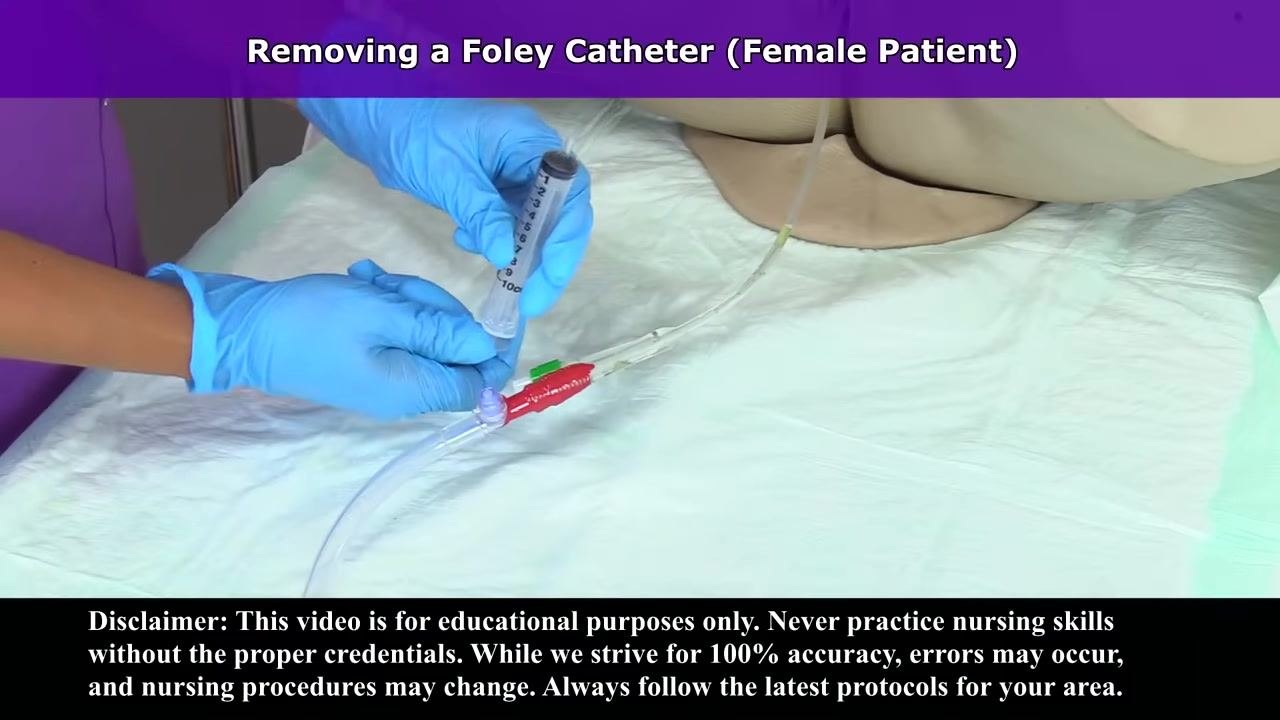 Nurse standing next to a mannequin beside an on-screen checklist reading: Obtain doctor's order, Verify everything, Explain procedure and get consent