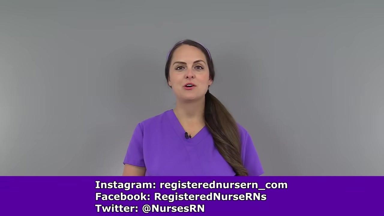 Presenter in purple scrubs with social media handles displayed at the bottom of the screen