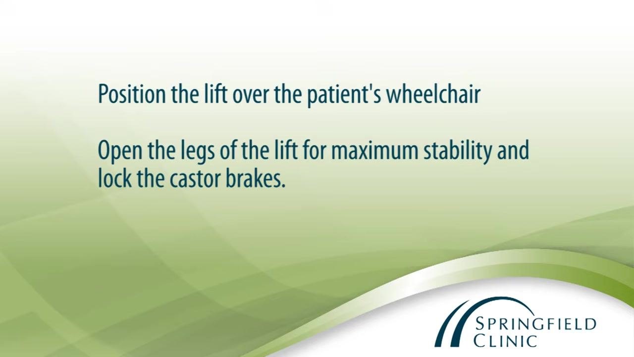 The top straps by the patient's shoulders are attached to the sling bar, with correct color matching and secure attachment.