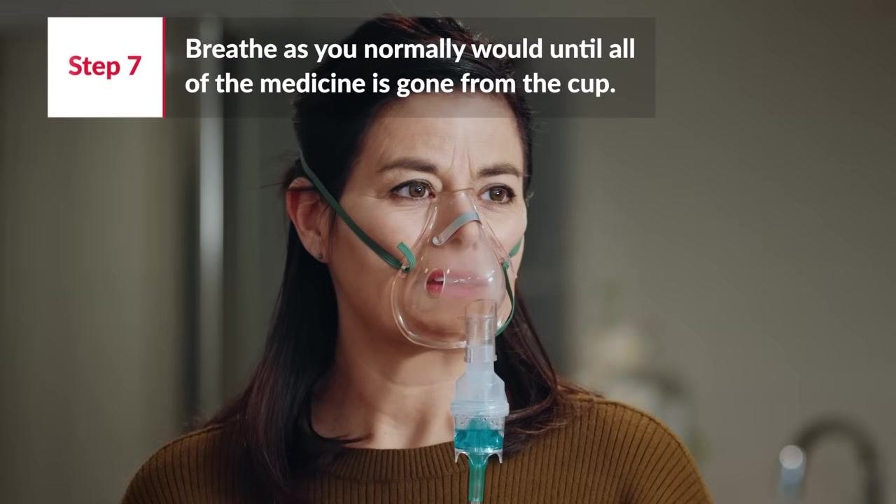 Breathing normally during nebulizer treatment: a person wears a nebulizer mask and breathes as usual until all medicine is used.