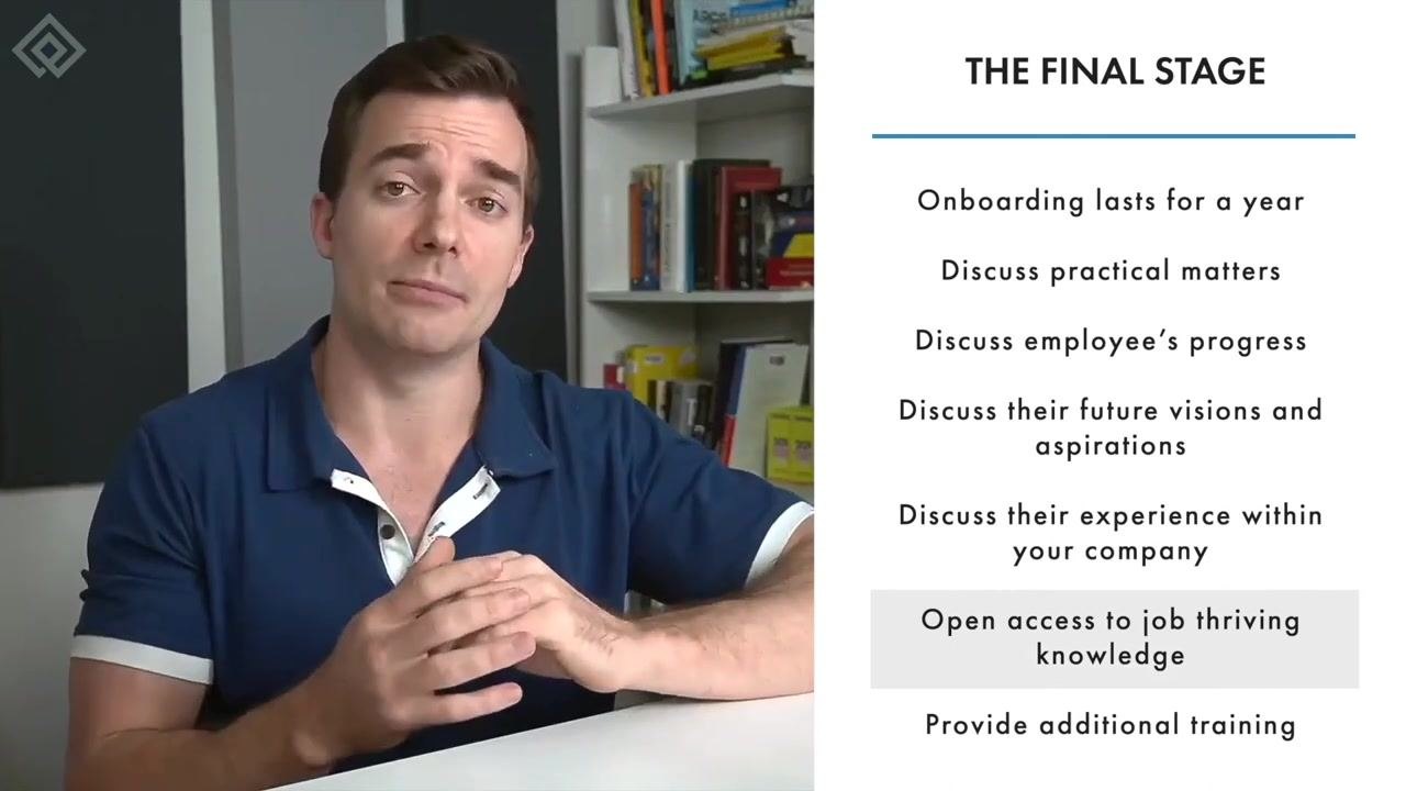 The presenter smiles and gestures, with a lower-third overlay reading "QUESTION | ANSWER IN COMMENT". The office background remains the same.