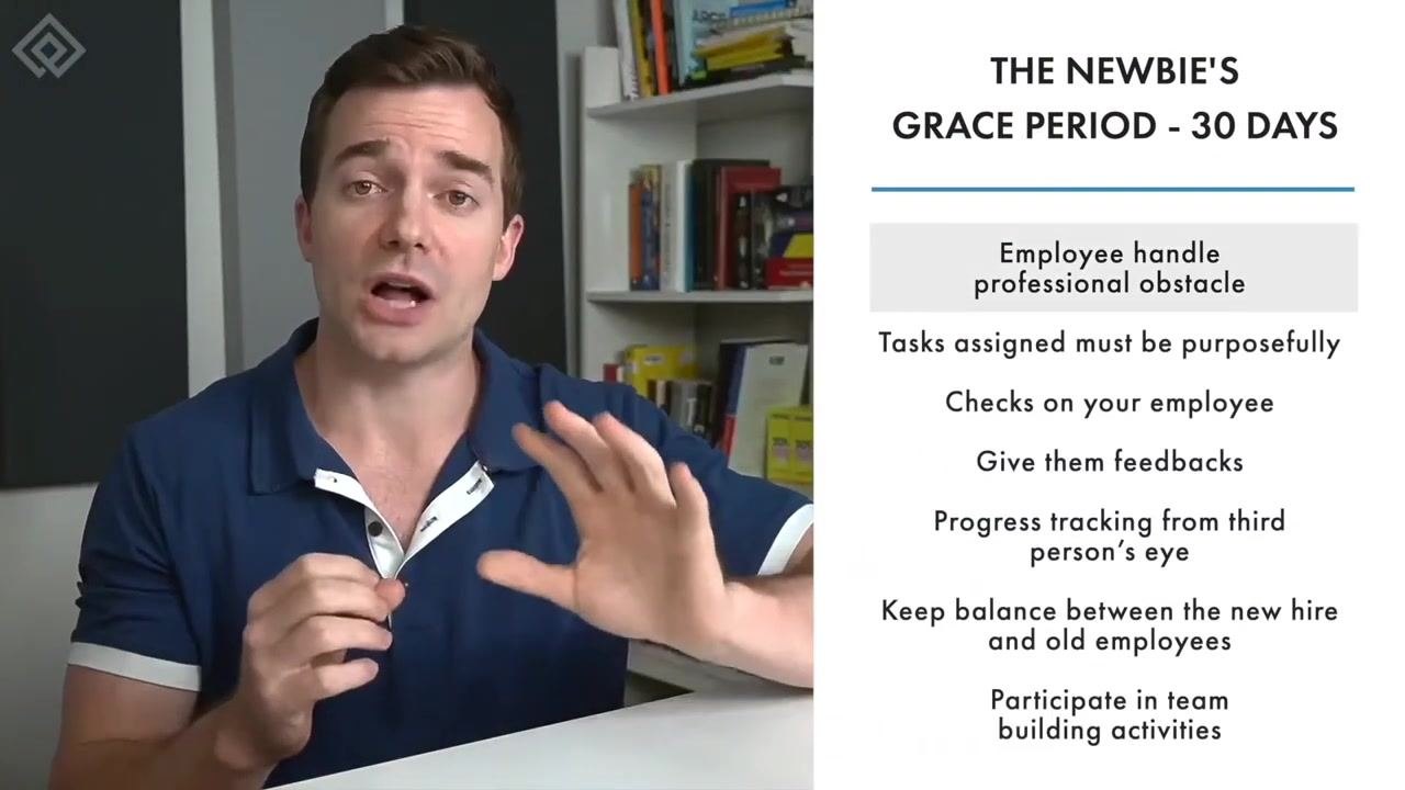 Slide highlighting the need to give the employee enough time to settle into the company environment.