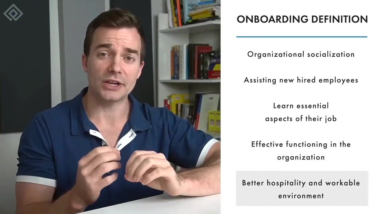 Colorful infographic showing the five main onboarding segments: pre-boarding, orientation, first week, third month, and sixth month.