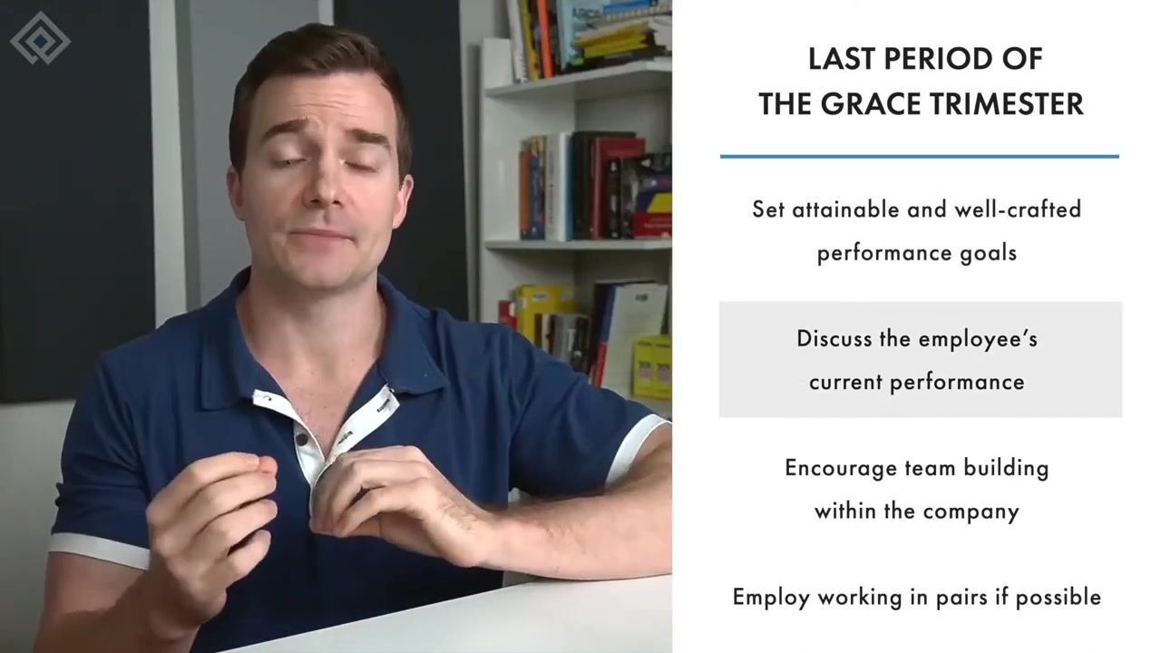 Slide highlighting the step to discuss the employee's current performance.