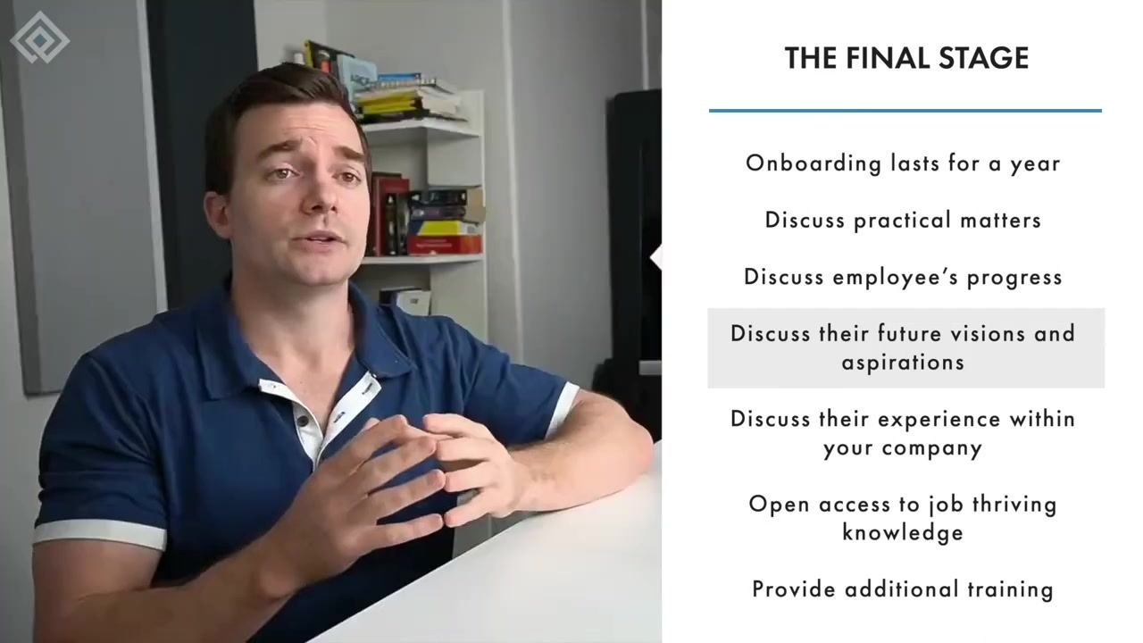 Slide listing the final-stage onboarding steps with the future visions and aspirations item highlighted.