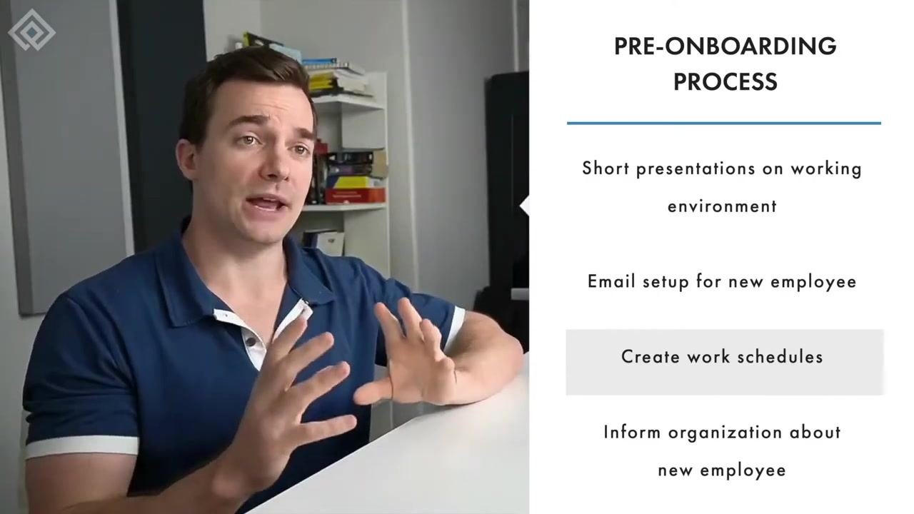 Slide repeating the pre-onboarding process items, with emphasis on informing the organization about the new employee before their arrival.