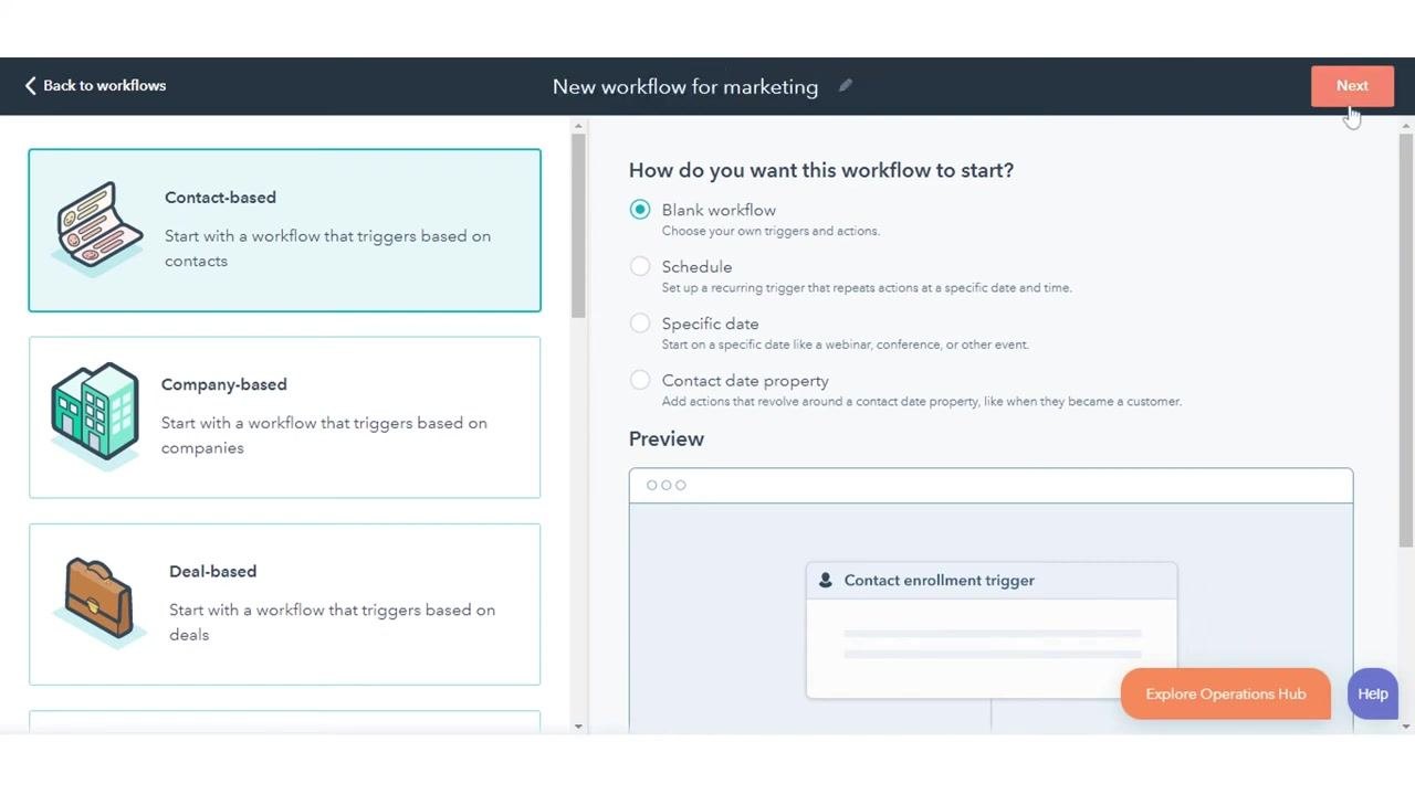 Workflow creation screen with the Blank workflow option selected and the workflow name field editable