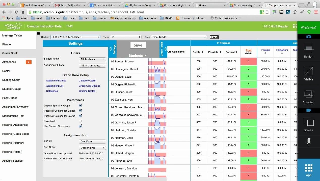 Gradebook with the Post Grade column and the Post link above it, ready to post grades