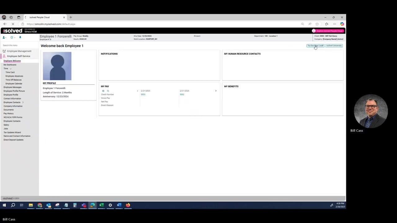 Employee Welcome screen with the "Try our New Look!" button highlighted