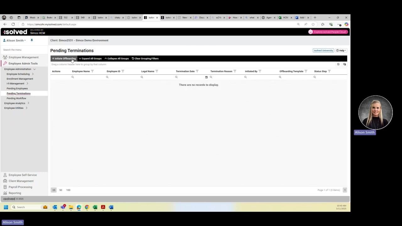 Pending Terminations list showing no records to display after completion