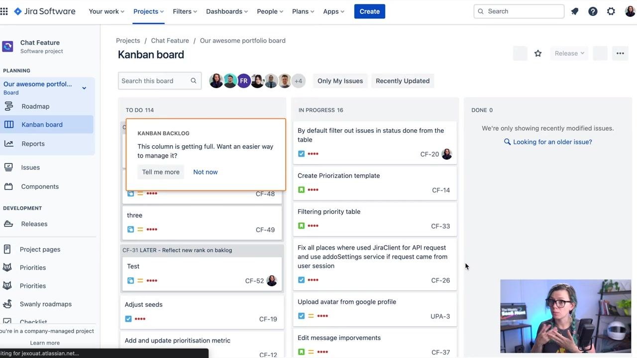 Jira "Name this board" dialog with multiple projects selected: Chat Feature (CF), User portal app (UPA), and Marketing team (MAR)