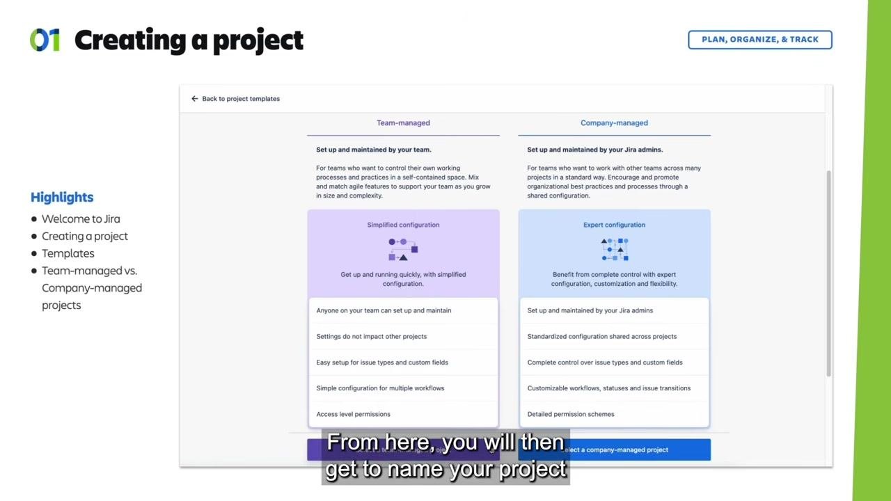 Jira "Add project details" screen showing "Space Project" as the name with "Private" access selected.