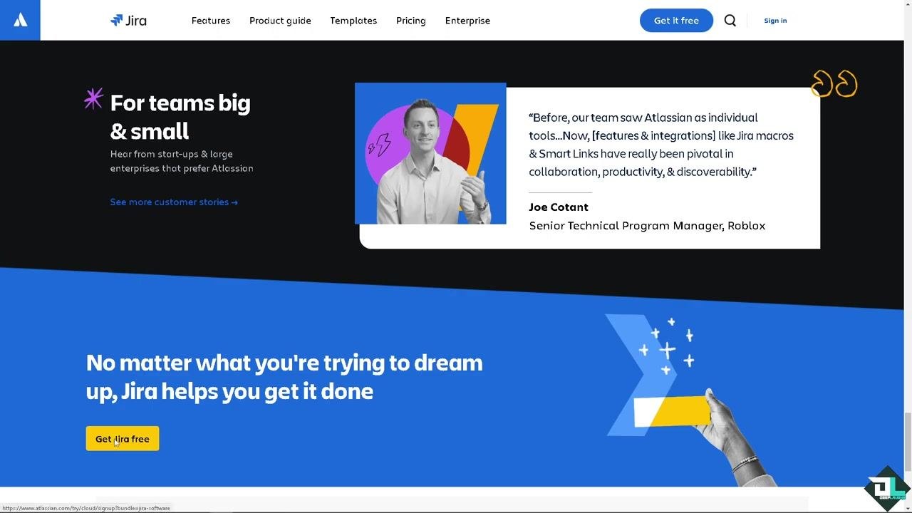 Jira homepage displaying the message "All great projects start with Jira" along with navigation options