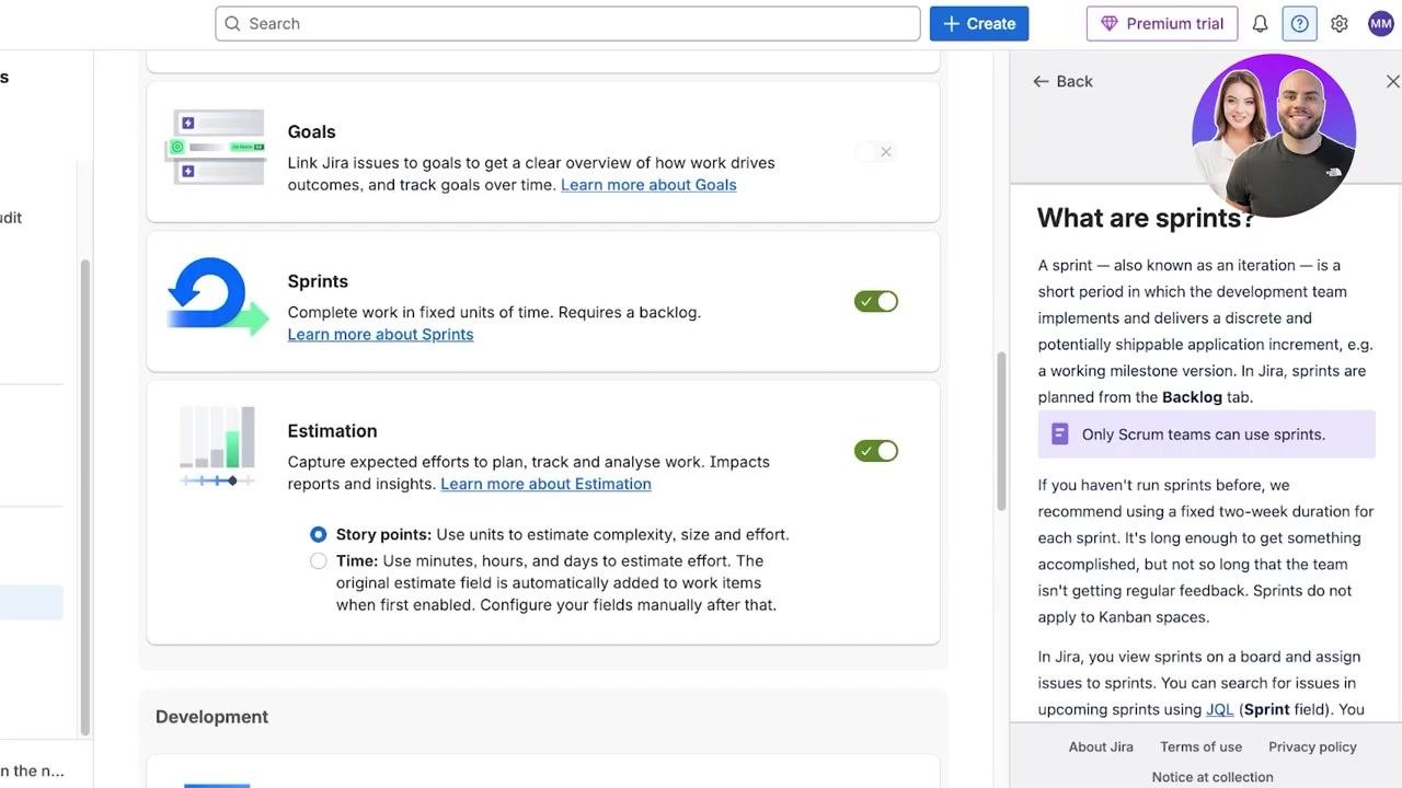 Jira Backlog tab open, showing empty sprint and backlog sections with "Plan your sprint" instructions