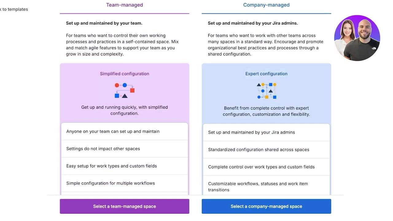 Detailed feature comparison for Team-managed and Company-managed spaces
