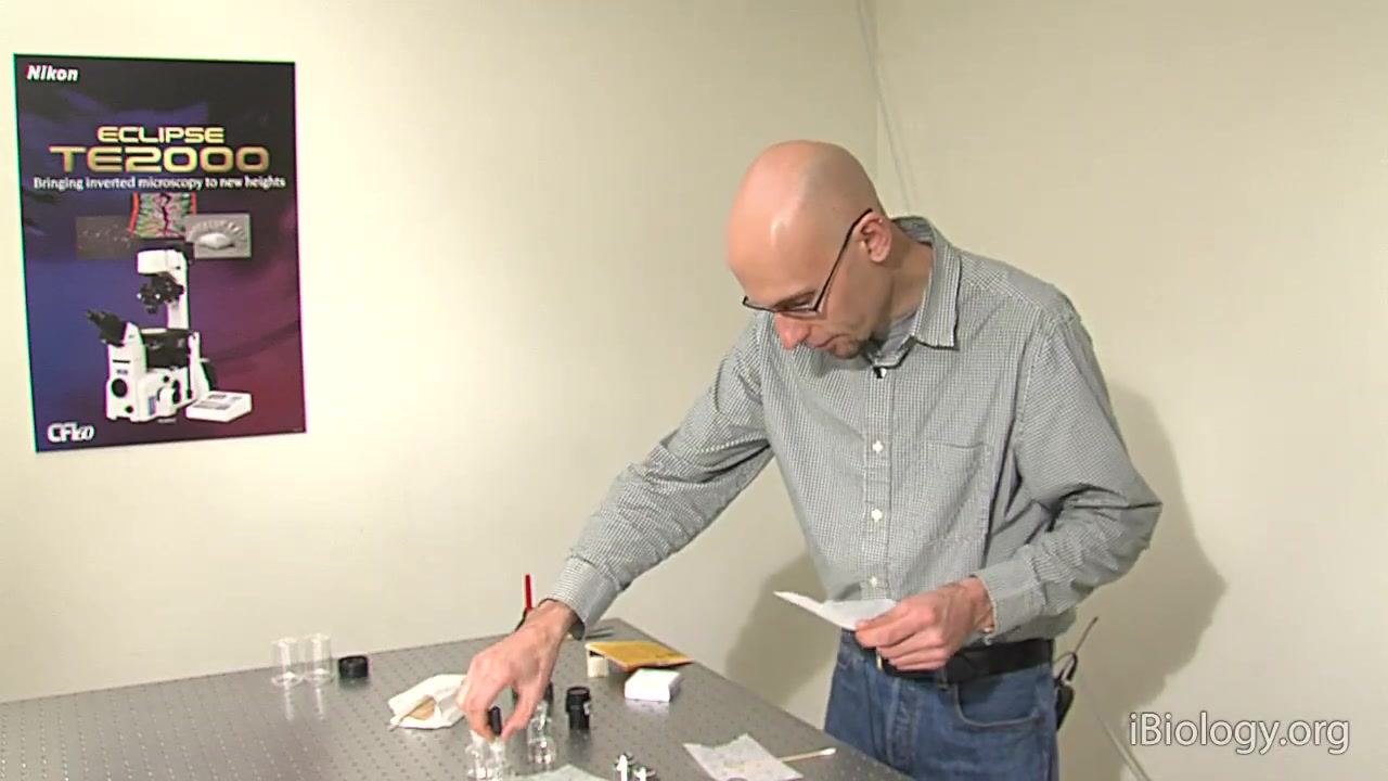 A person applies solvent to an unmounted filter and prepares to use the drag mopping technique with lens paper.