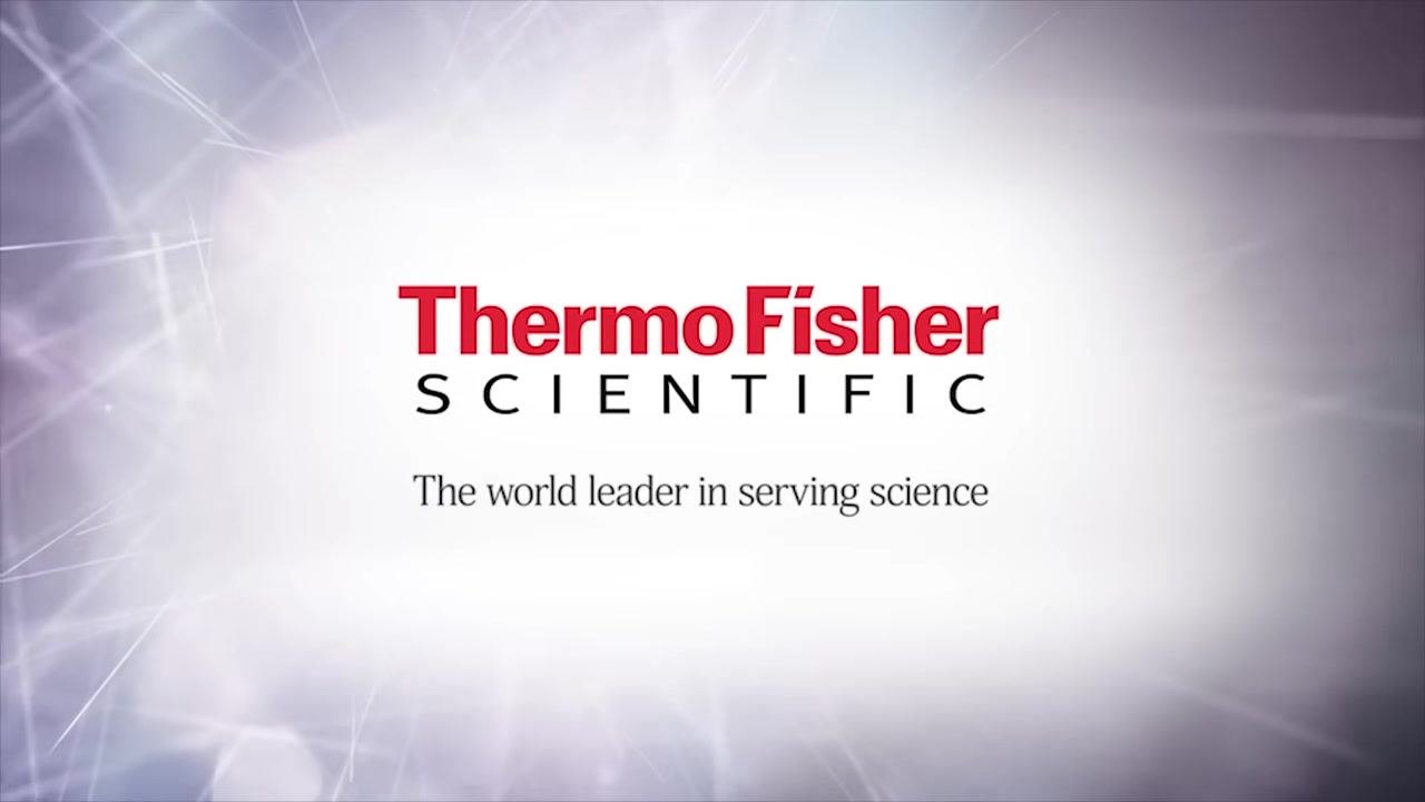 Thermo Fisher Scientific logo with the tagline "The world leader in serving science" on a light background.