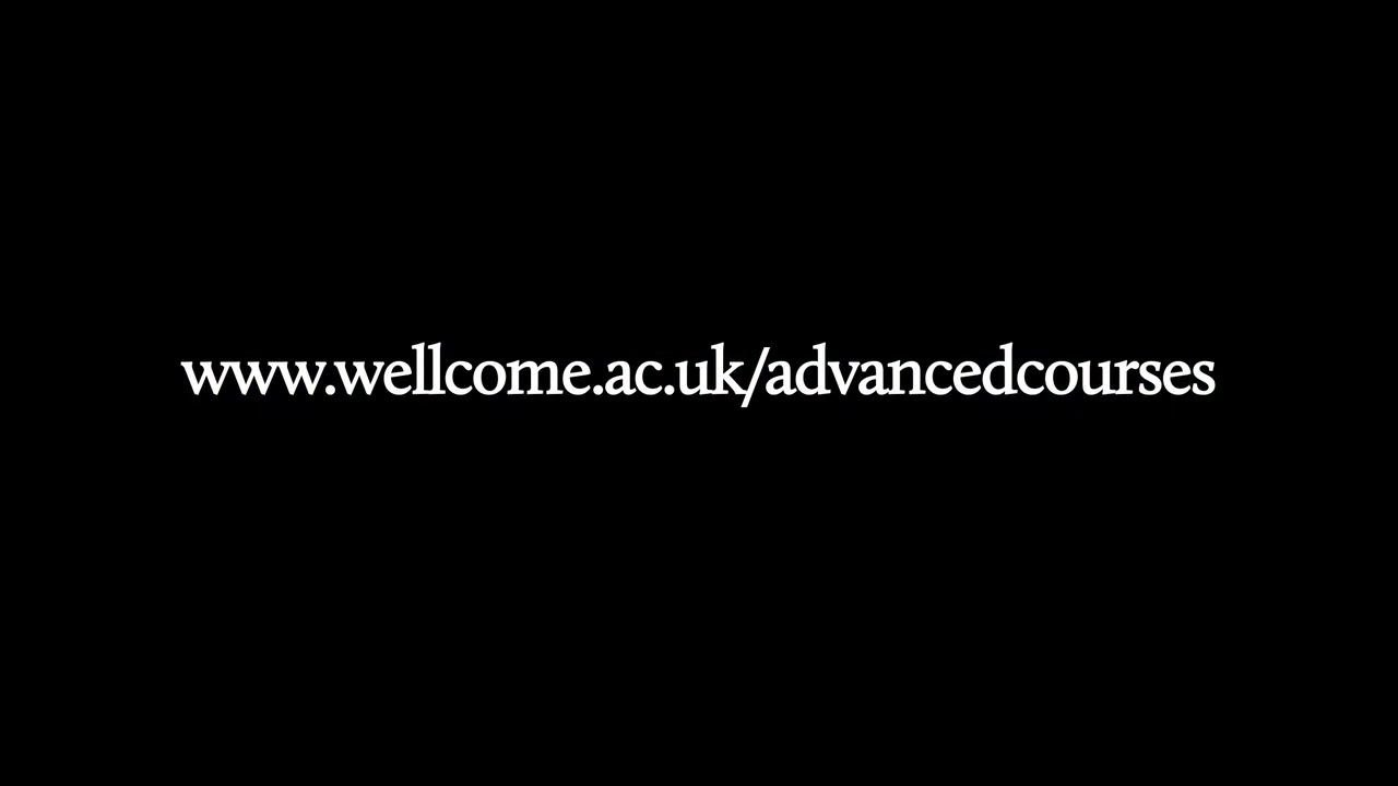 Black screen with centered white text: "www.wellcome.ac.uk/advancedcourses"