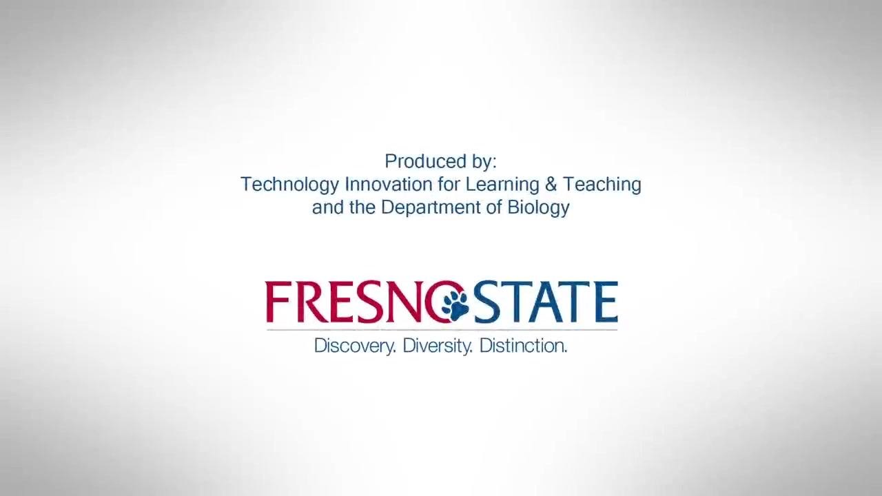 Credits slide: Produced by Technology Innovation for Learning & Teaching and the Department of Biology, Fresno State logo.