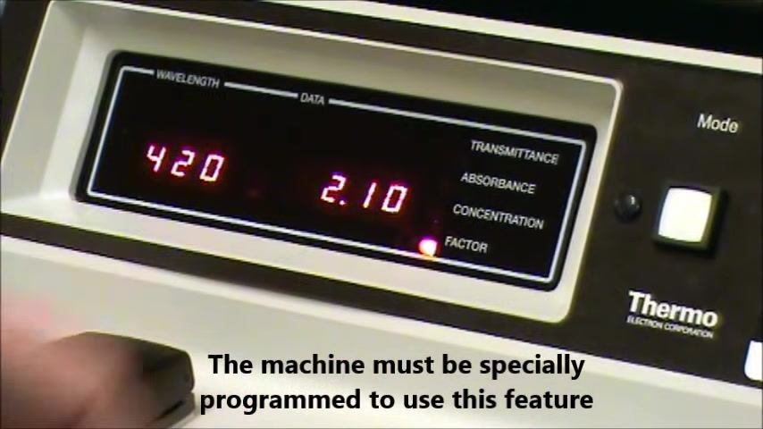 Close-up of the display showing 420 nm and 0.032 absorbance with the Absorbance LED lit